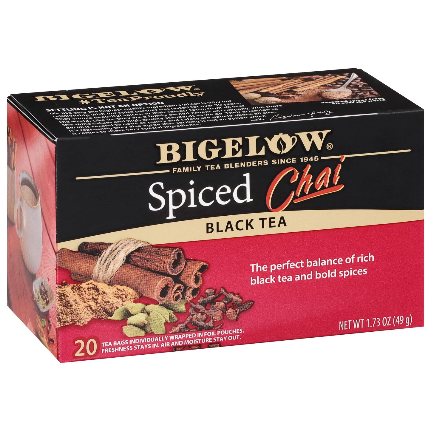 Bigelow Tea Spiced Chai Black Tea, Caffeinated Tea, 20 Count Box (Pack Of 6), 120 Total Tea Bags