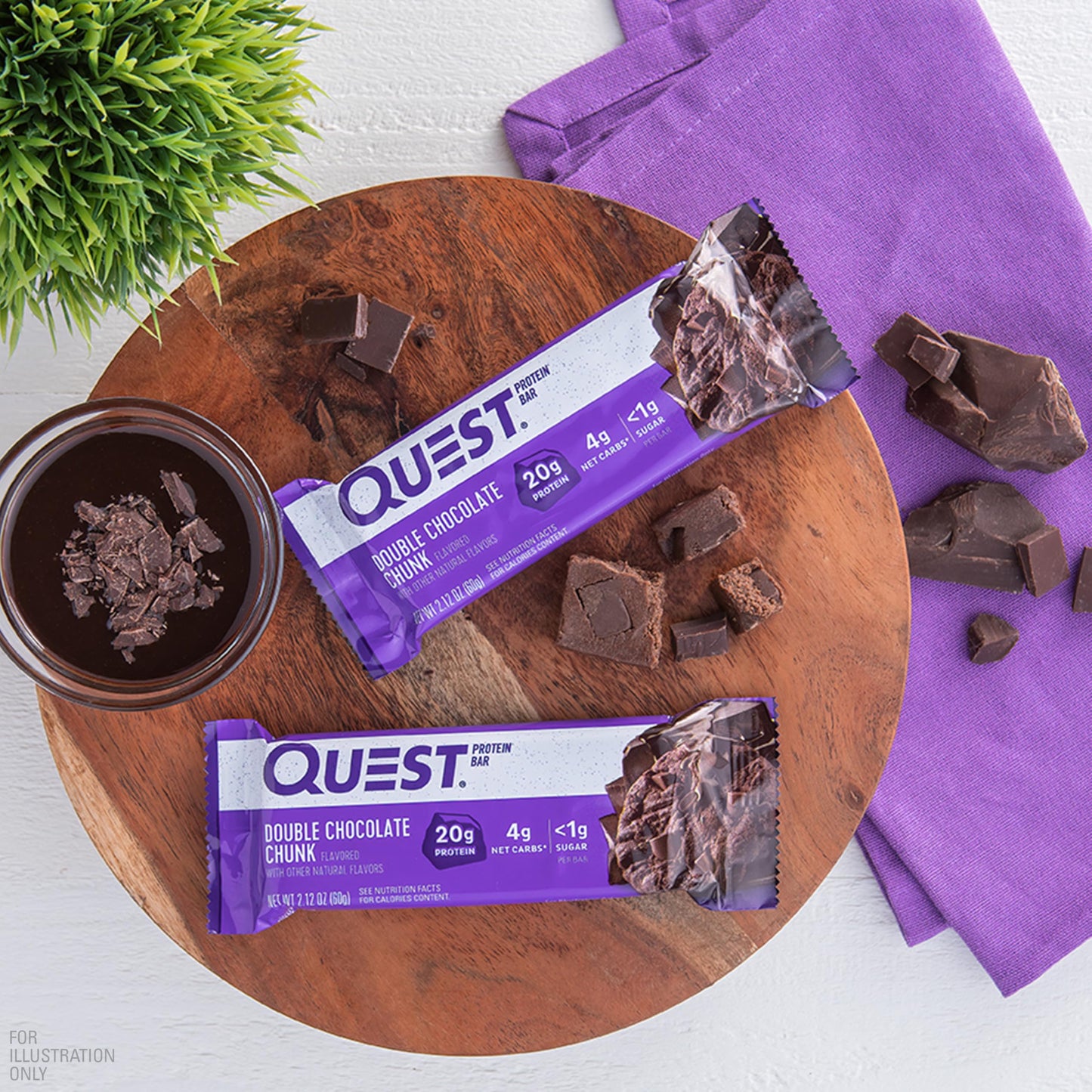Quest Nutrition Double Chocolate Chunk Protein Bars, 20g Protein Bars, 1g Sugar, 4g Net Carb, Gluten Free, Keto Friendly, 4 Coun