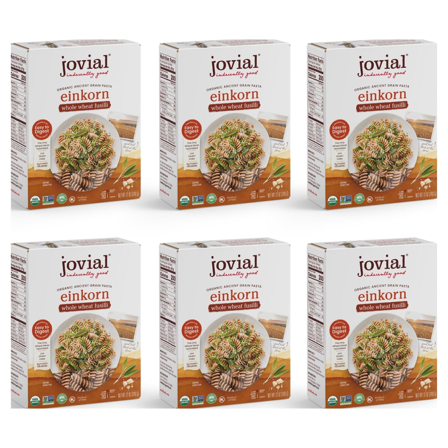 Jovial Einkorn 100% Organic Whole Grain Fusilli - Einkorn Pasta, High Protein, Non-GMO, USDA Certified Organic, Lower Carb, Deli