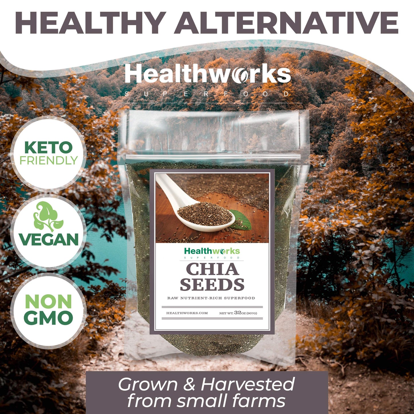 Healthworks Chia Seeds Raw (32 Ounces / 2 Pounds) | Premium & All-Natural | Contains Omega 3, Fiber & Protein | Great With Shakes, Smoothies & Oatmeal