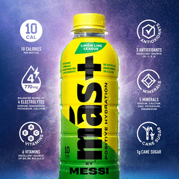 M S+ By Messi 16.9Oz Lim N Lime League, Sports Drink & Hydration Beverage, Natural Flavors With Vitamins And Electrolytes, No