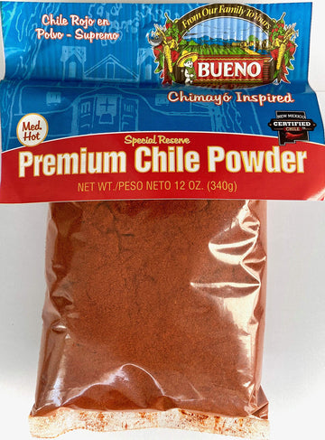 BUENO Medium Hot Red Chile Powder - Special Reserve Chimayo Chile Powder - Made from New Mexico Dried Red Chile Peppers - 12 Oun
