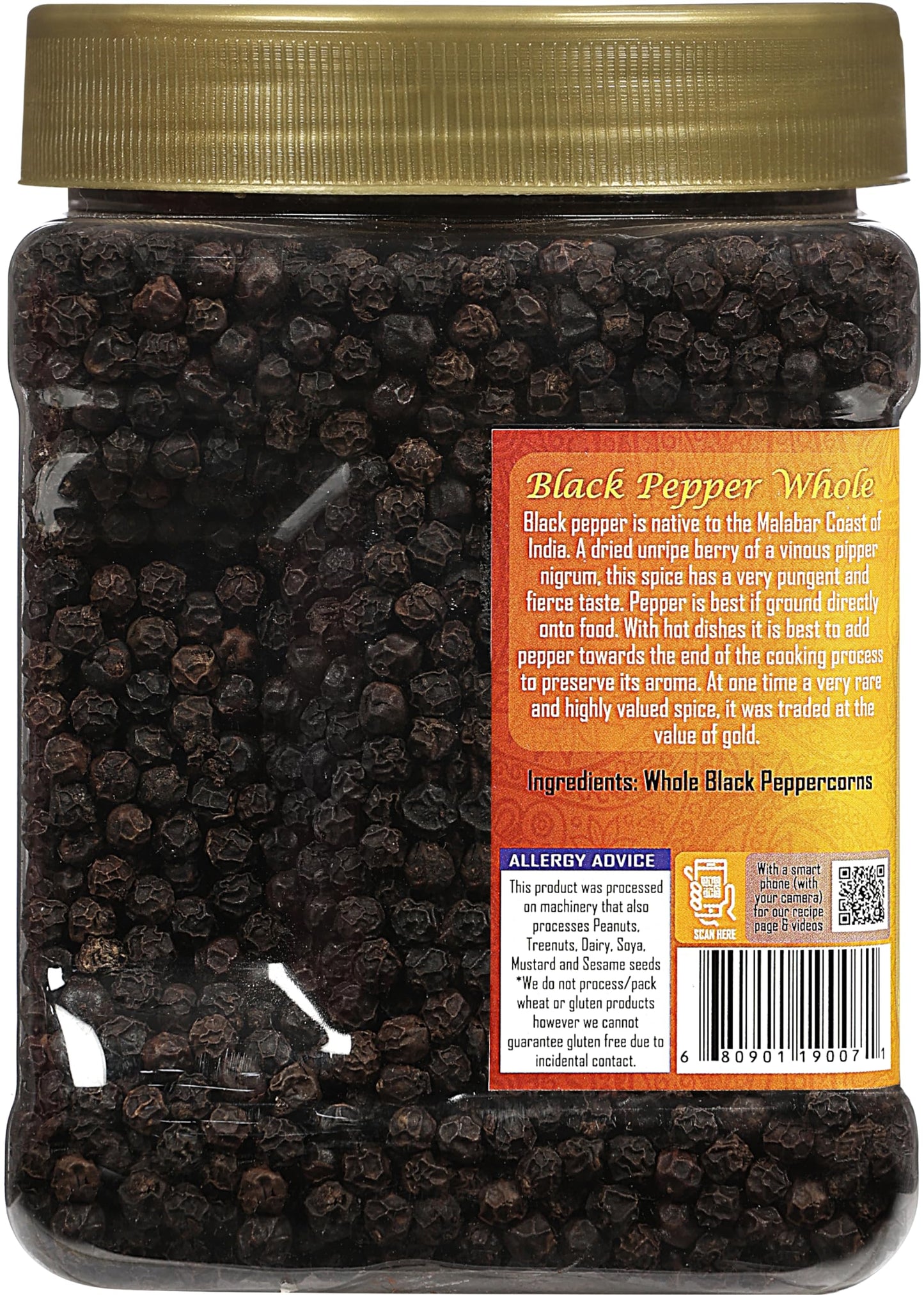 Rani Black Pepper Whole (Peppercorns) 16oz Bulk PET Jar - All Natural, Gluten Friendly, Non-GMO, Kosher, Product of Vietnam