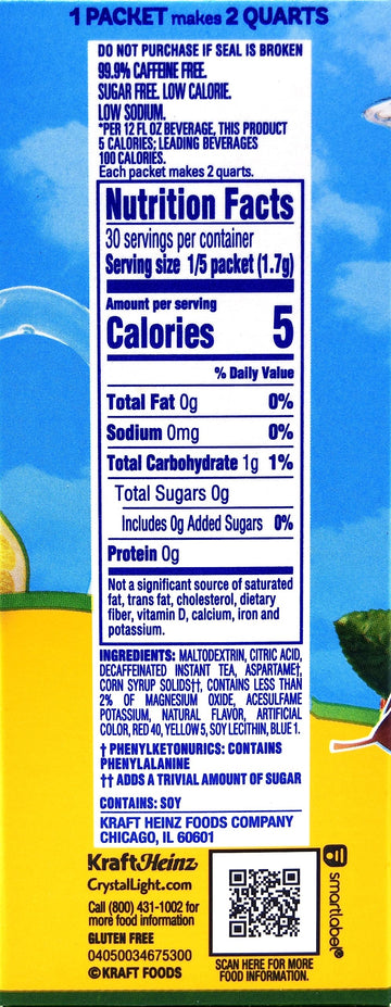 Crystal Light Decaf Lemon Iced Tea Natural Flavor Drink Mix, 12-Quart Canister (Pack Of 10)