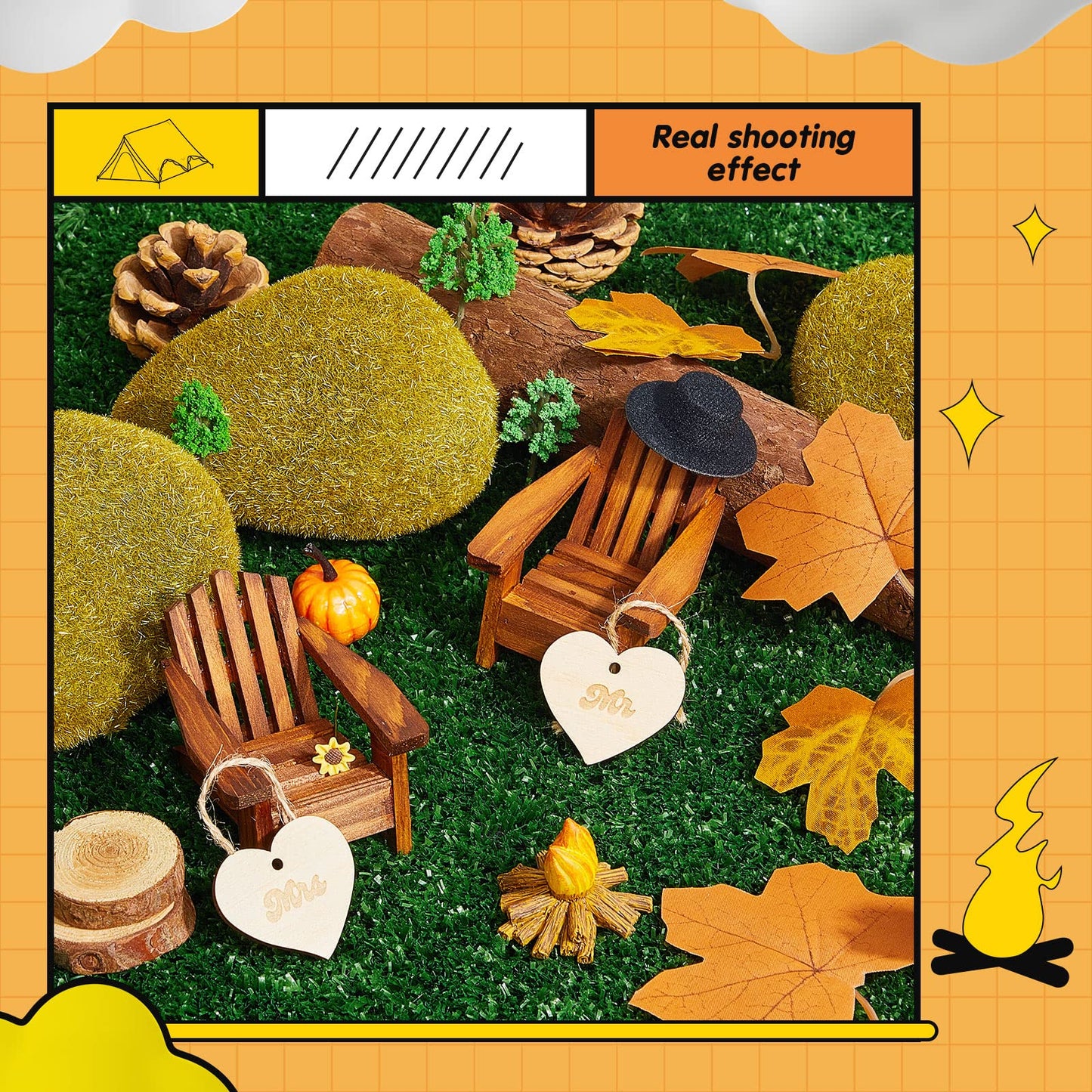 Qunclay 27 Pcs Adirondack Miniature Chair Cake Topper Set, Wood-toned/Autumn-leaf Red, Fall Theme Decorations for Weddings & Parties