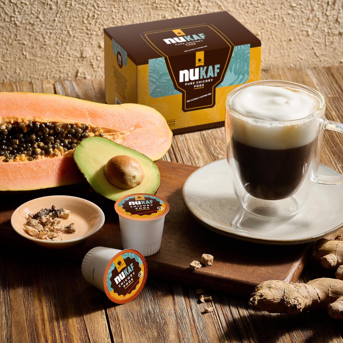 Gourmanity nuKAF Chicory Coffee K Cups, Caffeine Free, 72 Pods, All Natural, Compatible with Keurig, 100% Prebiotic Rich