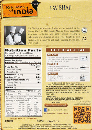 Kitchens Of India Entre Rte Pav Bahji Curry Mshd 10Oz