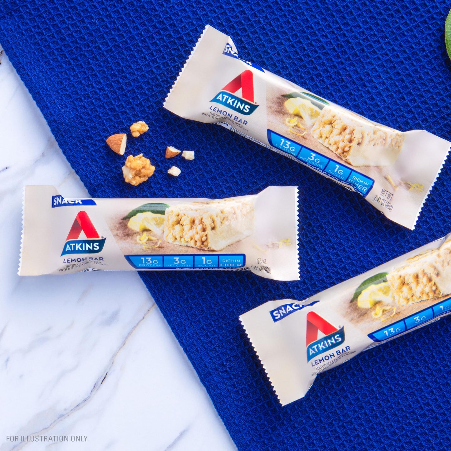Atkins Snack Bar, Lemon, 13g Protein, 3g Net Carbs, Gluten Free, Keto Friendly, 16 Count