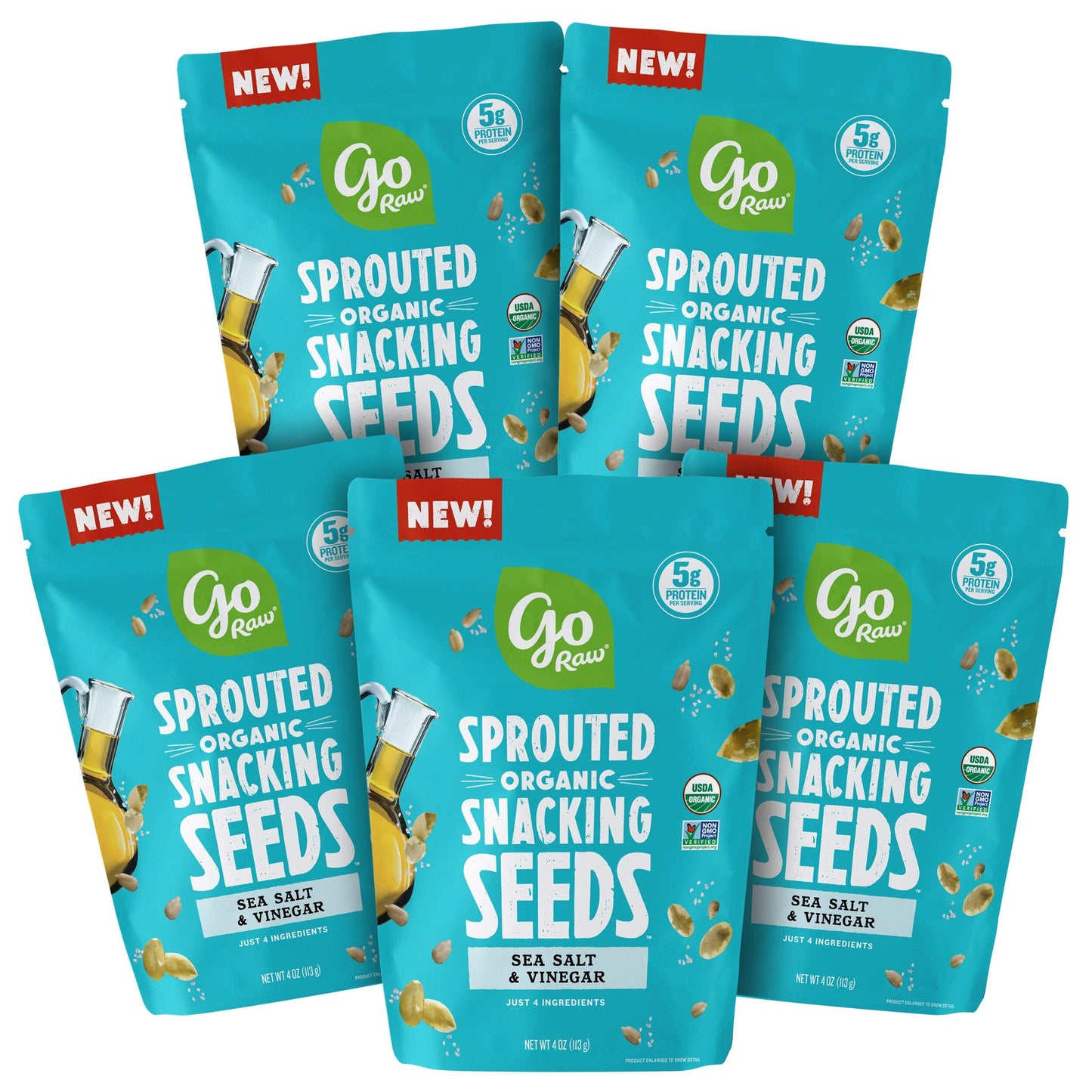 Go Raw Pumpkin & Sunflower Seed Snack Mix, Sea Salt and Vinegar, 4 oz. Bags (Pack of 5) - Keto | Vegan | Gluten Free| Organic |