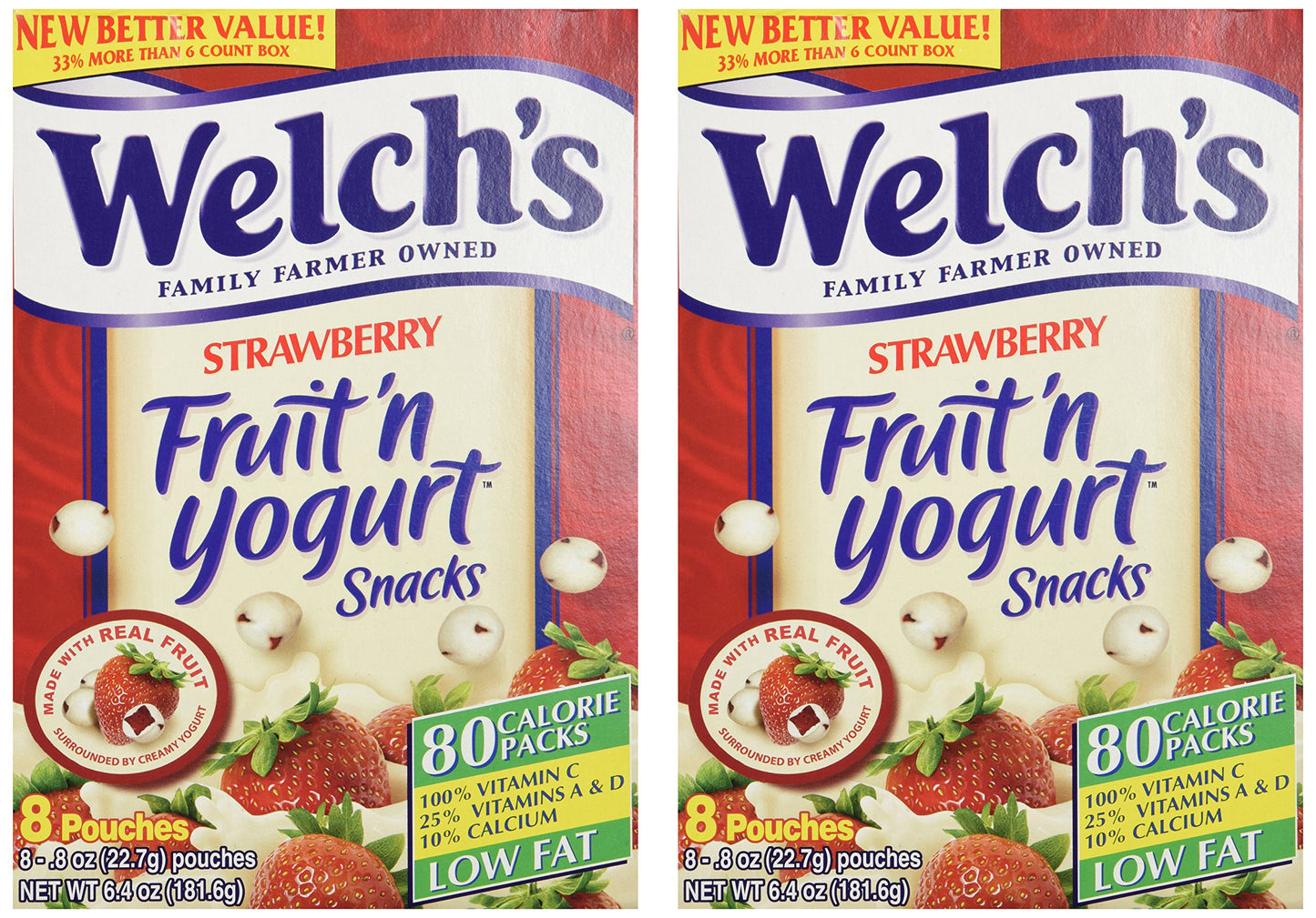 Welch'S Strawberry Fruit'N Yogurt Snacks 8 Pouches (2 Pack - 16 Pouches Total)
