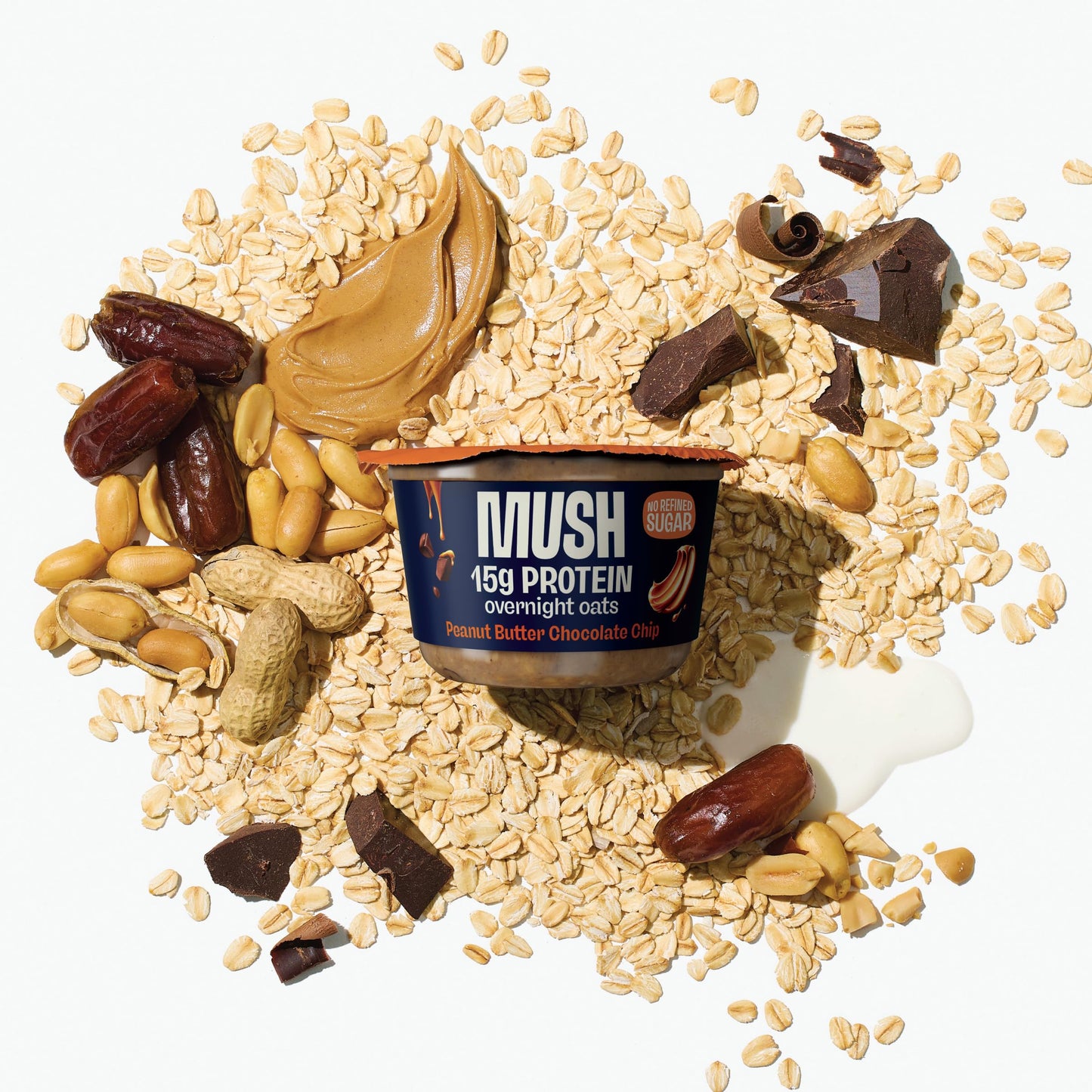 MUSH Overnight Oats - Peanut Butter Chocolate Chip Protein - 15g Protein, Good Source of Fiber, Non-GMO, Dairy Free, Gluten Free