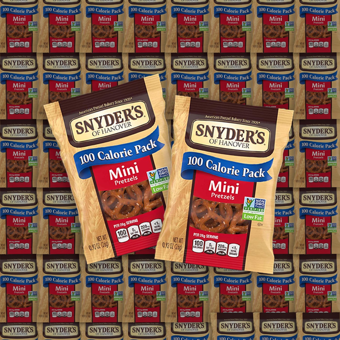 Bulk Mini Pretzels by Snyders, 100 Calorie Individual Packs, .9 oz. by Bussin Boxes (0.9 Ounce, Pack of 50)