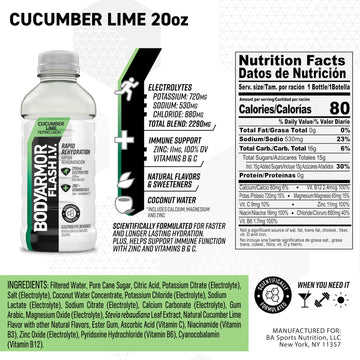 Bodyarmor Flash I.V. Electrolyte Beverage, Cucumber Lime, 20 Fl Oz (Pack Of 12)