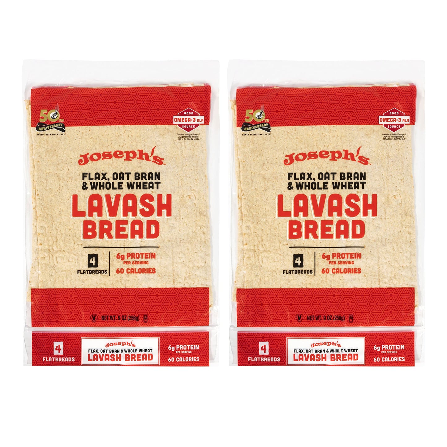 Joseph'S Lavash Bread Value 2-Pack, Flax Oat Bran & Whole Wheat, Reduced Carb, Fresh Baked (4 Flatbreads Per Pack, 8 Squares Tot