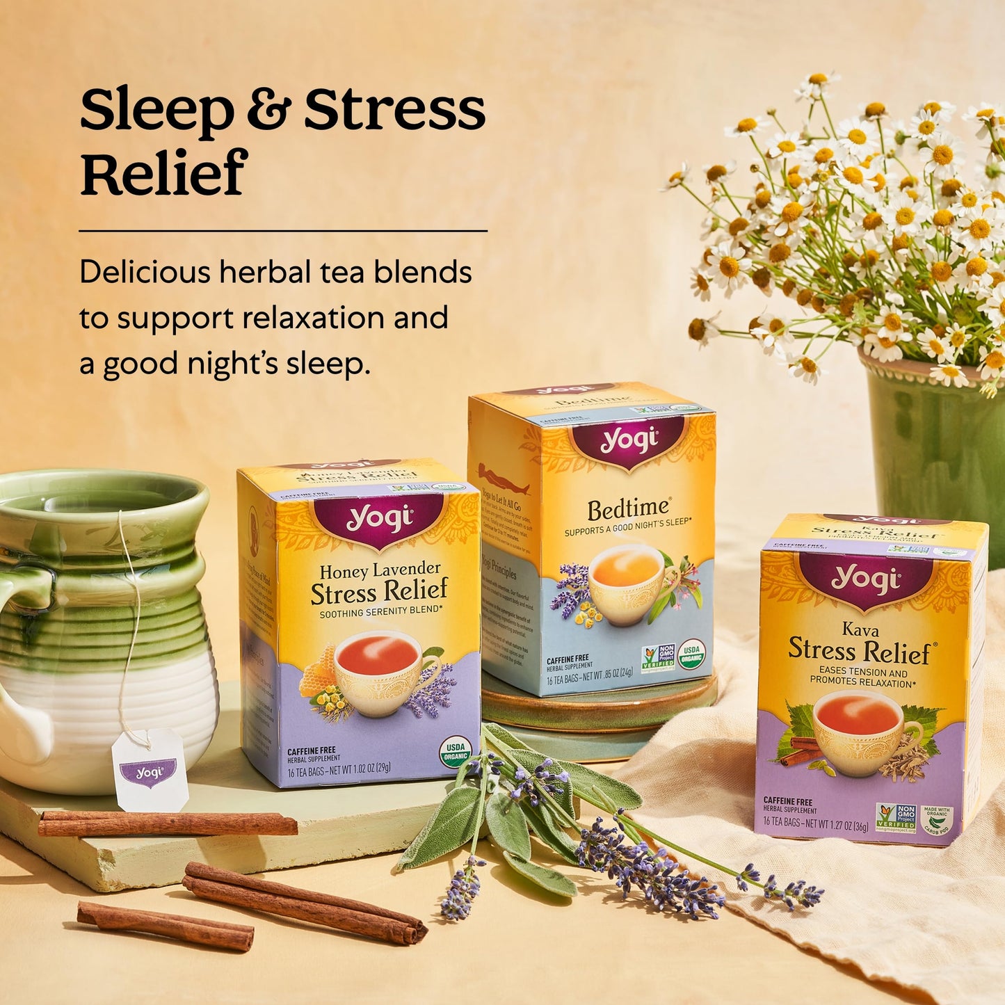Yogi Tea Relaxed Mind Herbal Tea - Caffeine Free - 96 Organic Tea Bags - 16 Count (Pack of 6) - Yellow - Model 076950450226