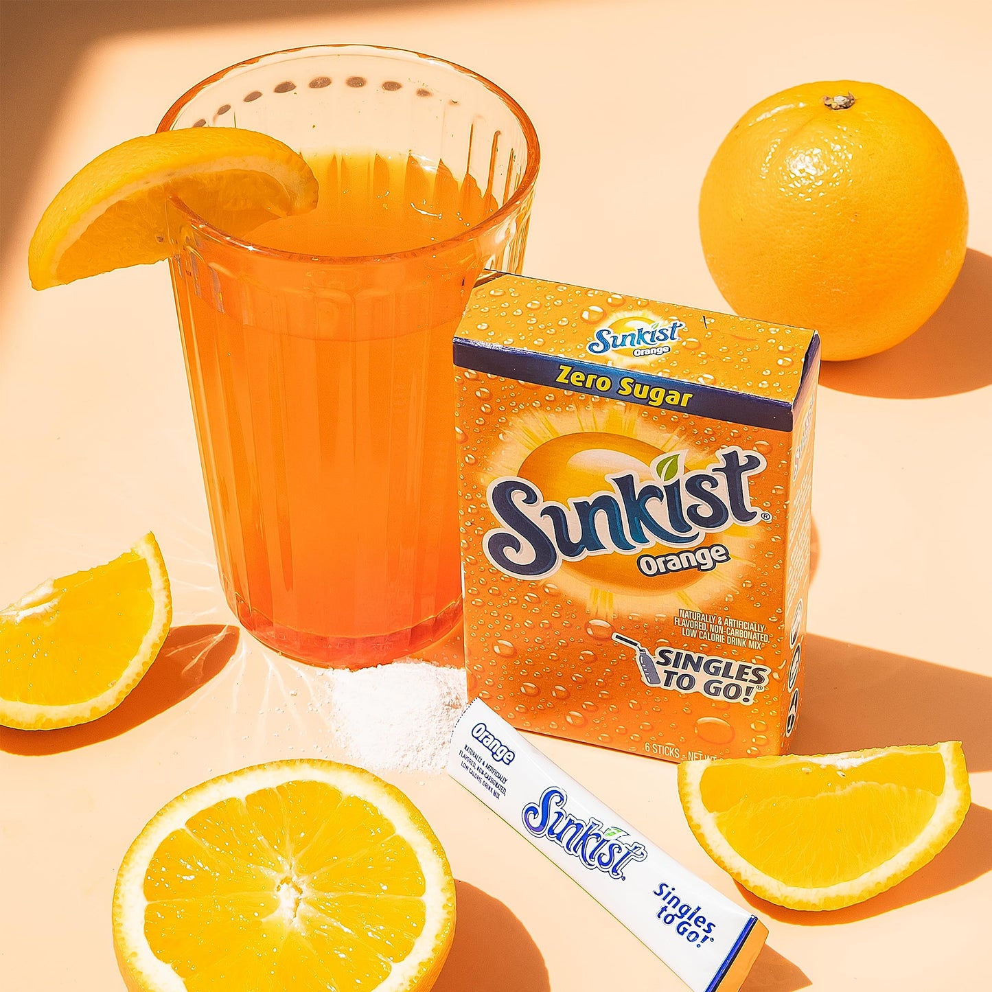 SINGLES TO GO! Sunkist Soda Variety Pack - Orange, Strawberry, G , Peach - 40 Total Sticks - 0.1 Ounce Each