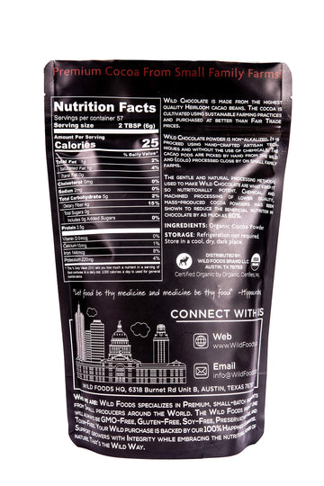 Wild Foods Organic Cocoa Powder | Single Origin Unsweetened Keto Chocolate Powder For Cooking & Baking | 100% Natural Cacao Bean