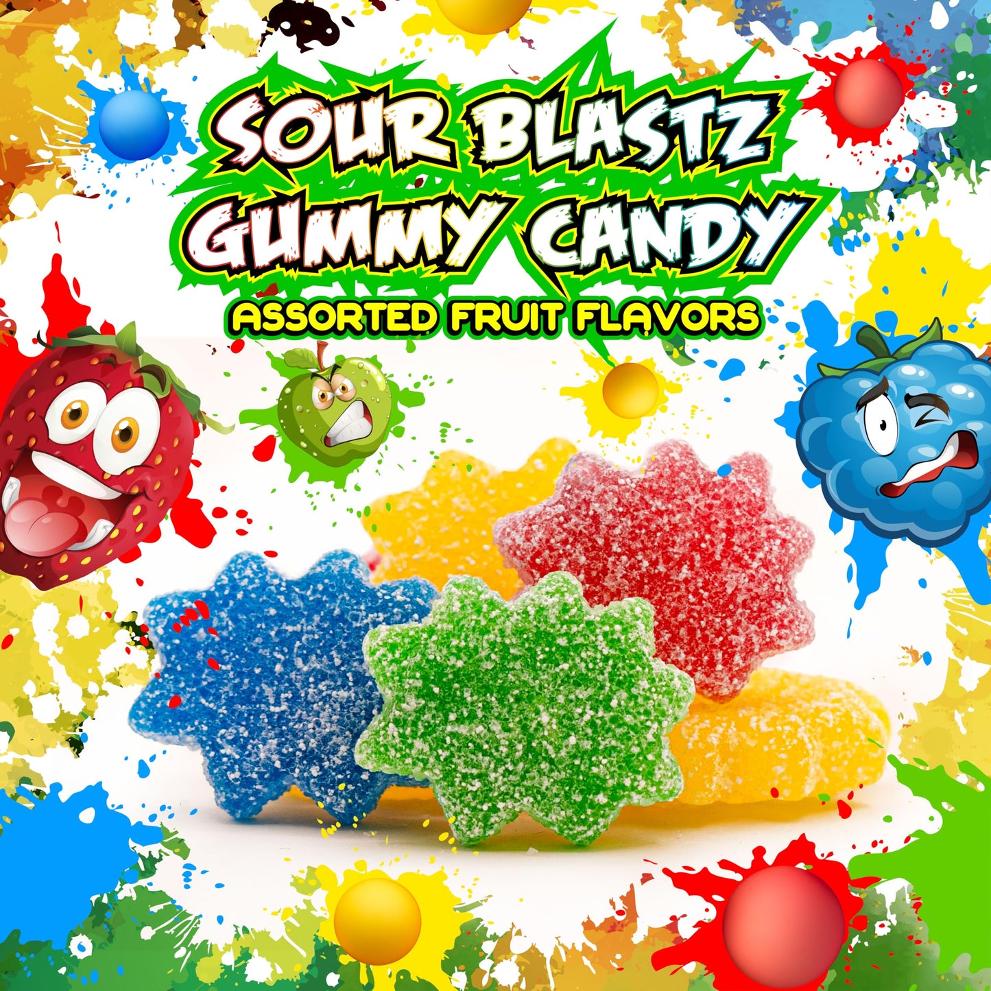 SOURZAP Sour Gummy Candy - Assorted Fruit Flavors - 8-Ounce Pack - Blue Raspberry, Tutti-Frutti, Green Apple, Strawberry