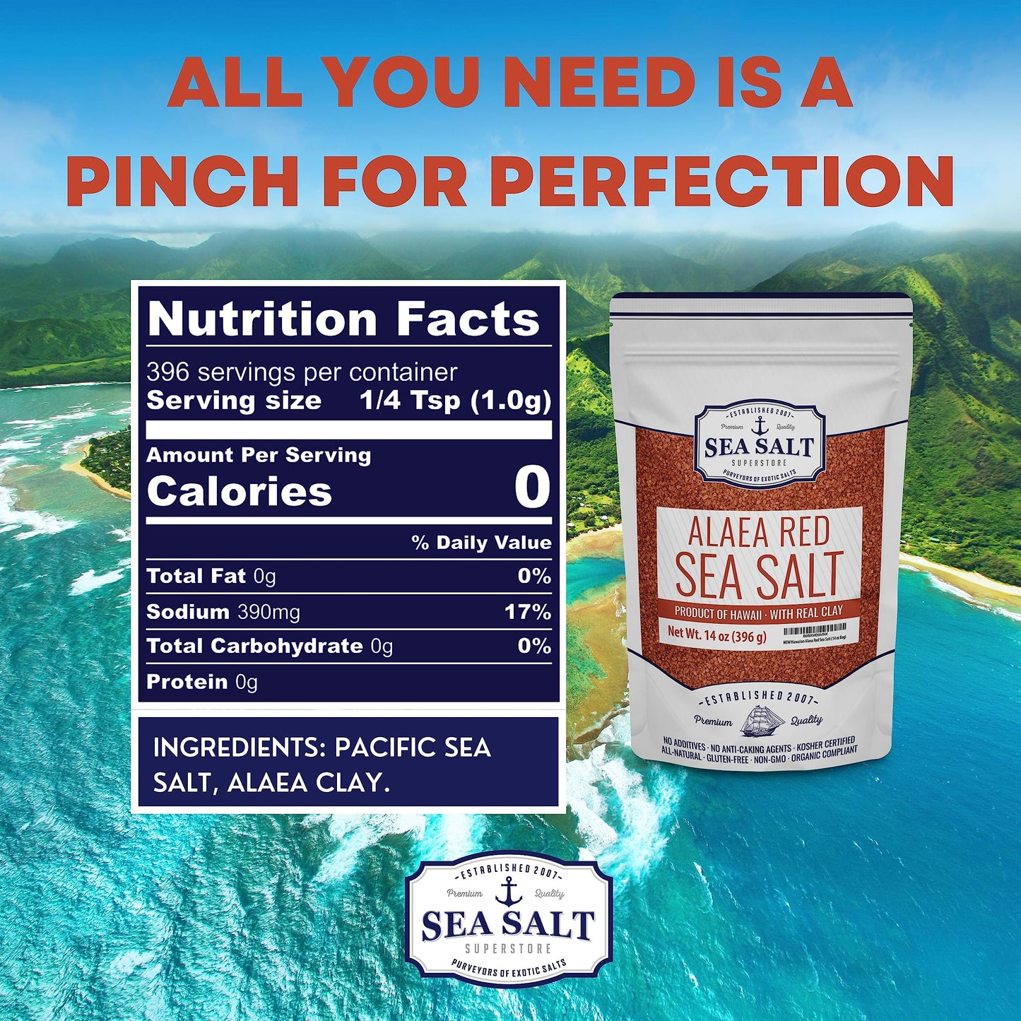 Alaea Red Hawaiian Sea Salt, Red Finishing Salt To Add Color To Any Dish, Made With Alaea Clay, 14 Oz Pouch - Sea Salt Superstor