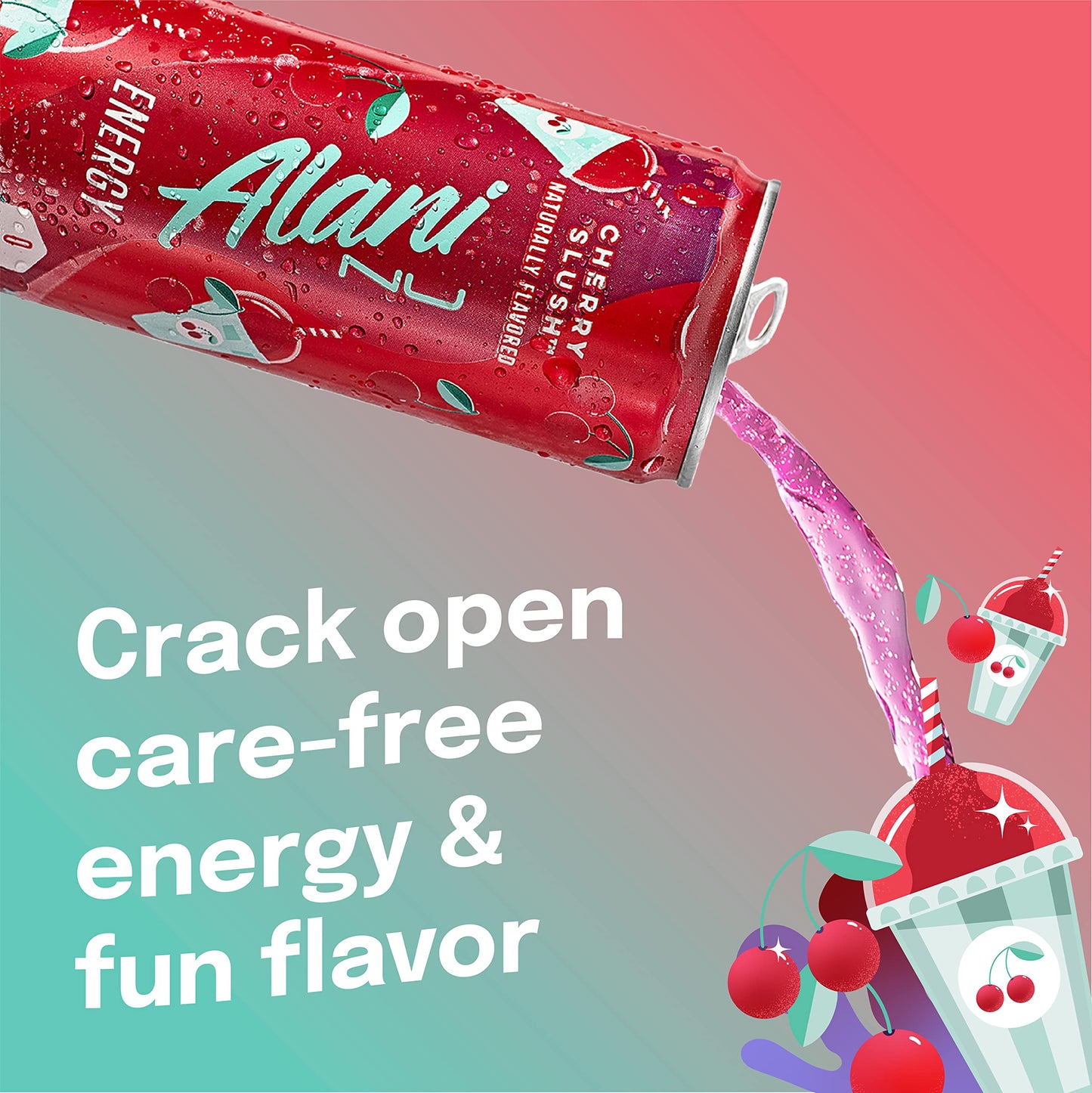Alani Nu Cherry Slush Energy Drink - Sugar Free, Low Calorie, 200mg Caffeine, 12 Pack, 12 Fl Oz Cans