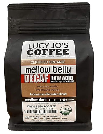 Lucy Jo'S Coffee Roastery, Organic Decaf Mellow Belly Low Acid Blend, 11 Oz (Whole Bean)