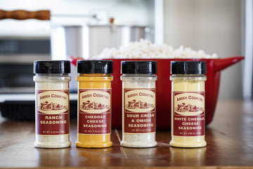 Amish Country Popcorn | Seasoning Variety Pack | 4 Bottles | White Cheddar - Cheddar Cheese - Sour Cream & Onion -Ranch | Nut Fr
