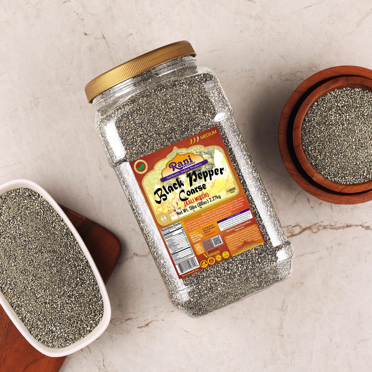 Rani Black Pepper Coarse Ground 28 Mesh, 80oz (5lbs) Bulk PET Jar, All Natural, Vegan, Gluten Friendly, NON-GMO, Kosher
