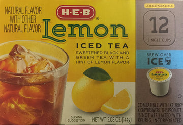 HEB Lemon Iced Tea, 12 Single Cups, 12 Count, Refreshing Beverage