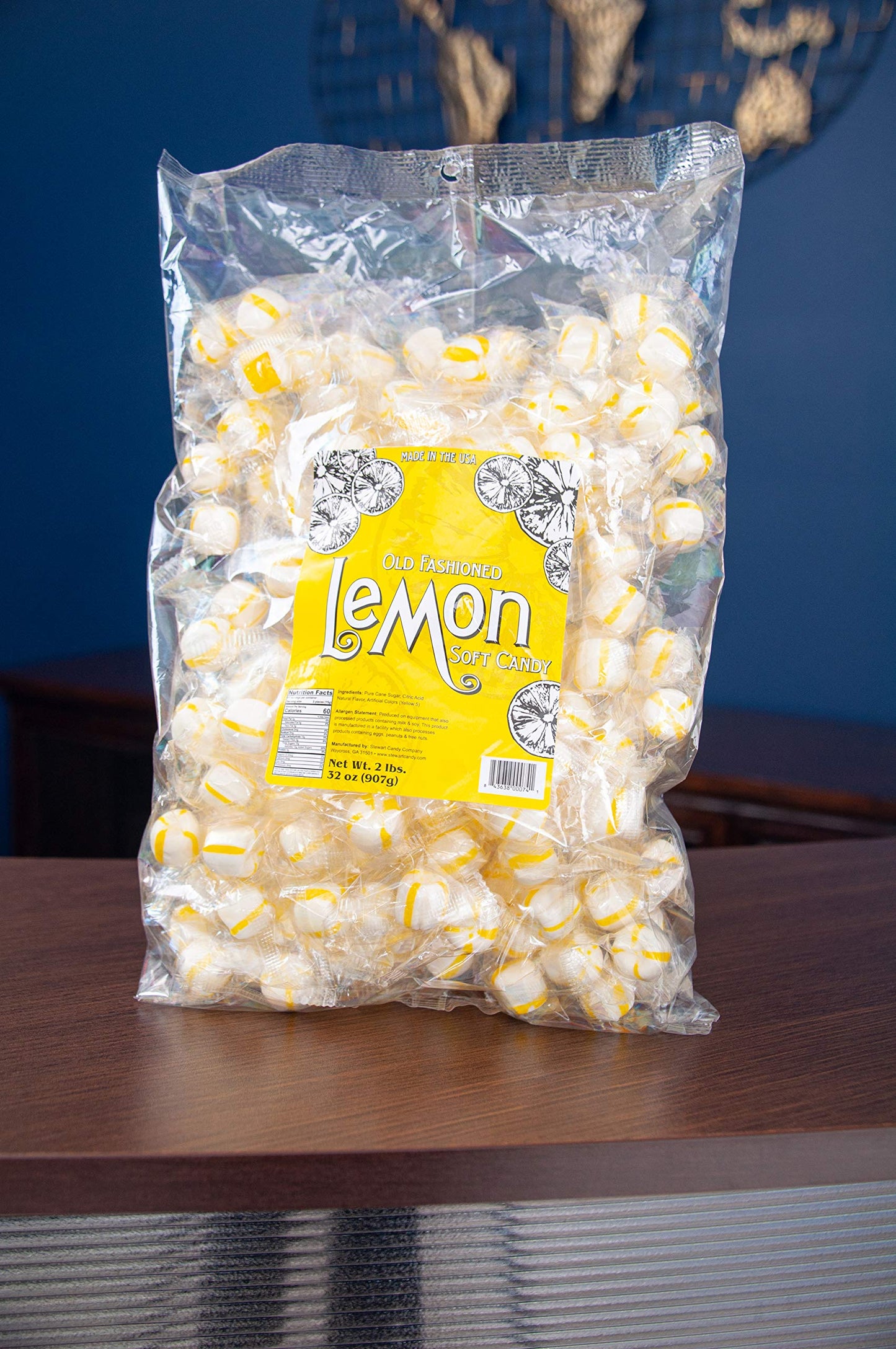 Stewart Old Fashioned Lemon Flavored Pure Sugar Candy Puff Balls, 2 lb Bag - Fat-Free, Gluten-Free, Individually Wrapped Snack