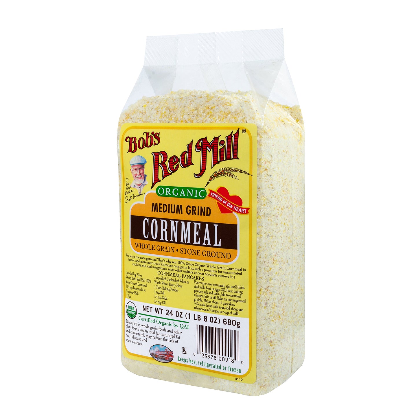 Bob's Red Mill Organic Medium Grind Cornmeal, 24 Oz (4 Pack)