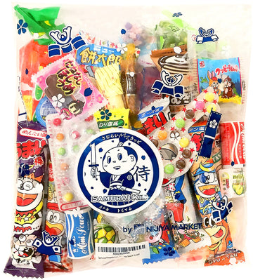 Samurai Kid Dagashi Set, Japanese Snack Assortment 36Pc With Samurai Kid Sticker