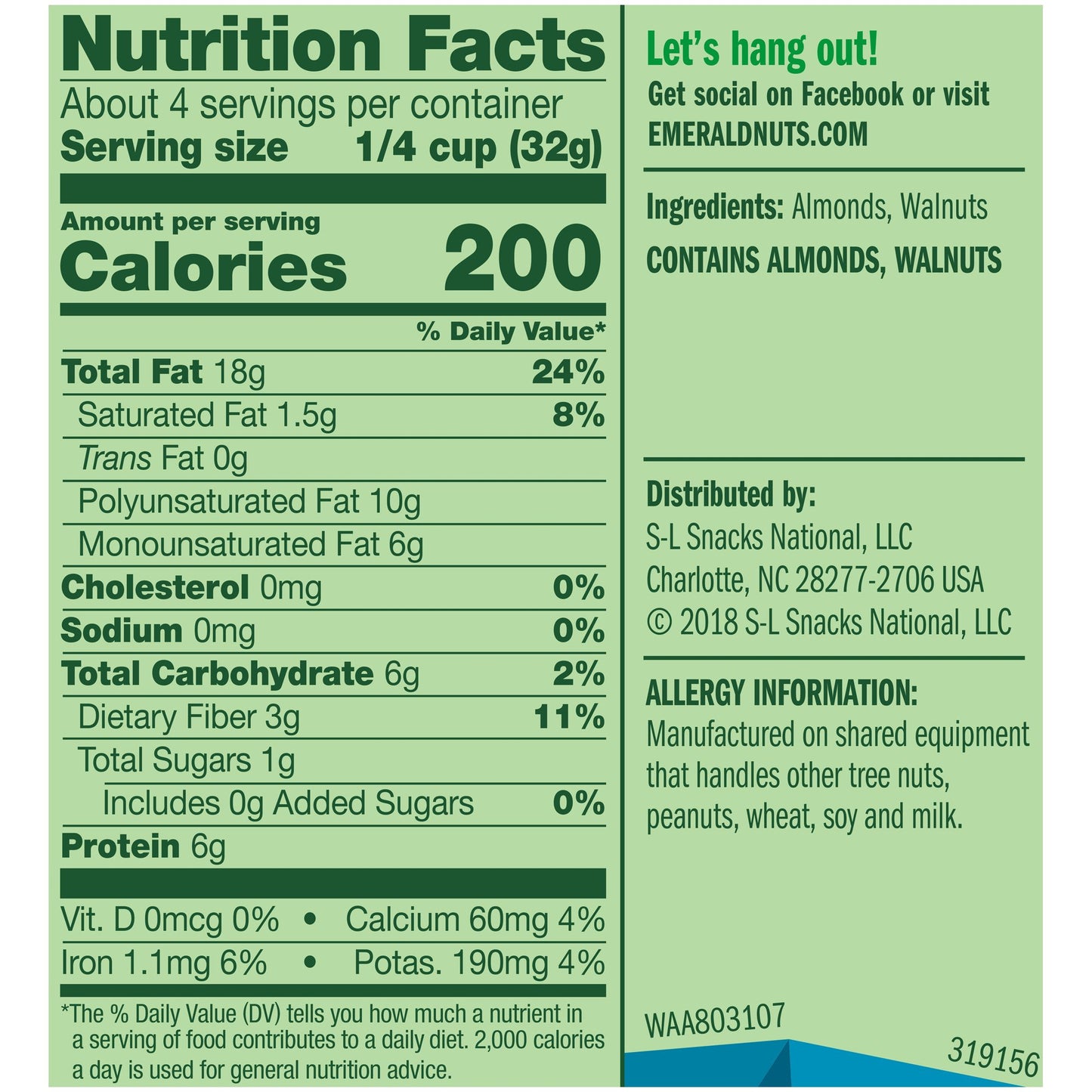 Emerald Nuts Unsalted Almonds And Walnuts (1-Pack), 5Oz Resealable Bag, Kosher Certified, Non-Gmo, Contains No Artificial Preser