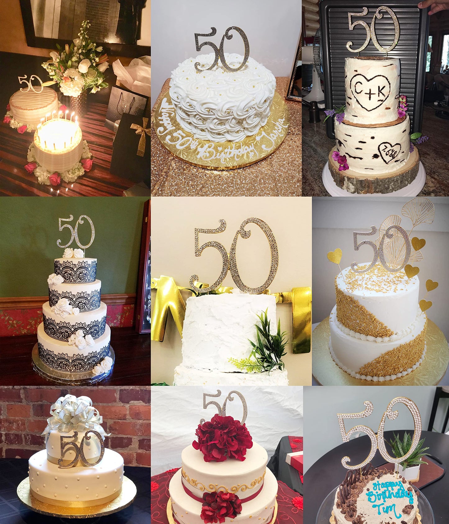 Honbay 50th Birthday Cake Topper, Sparkly Silver Alloy with Rhinestones, 4.7x4.4 inches, Model 67923290