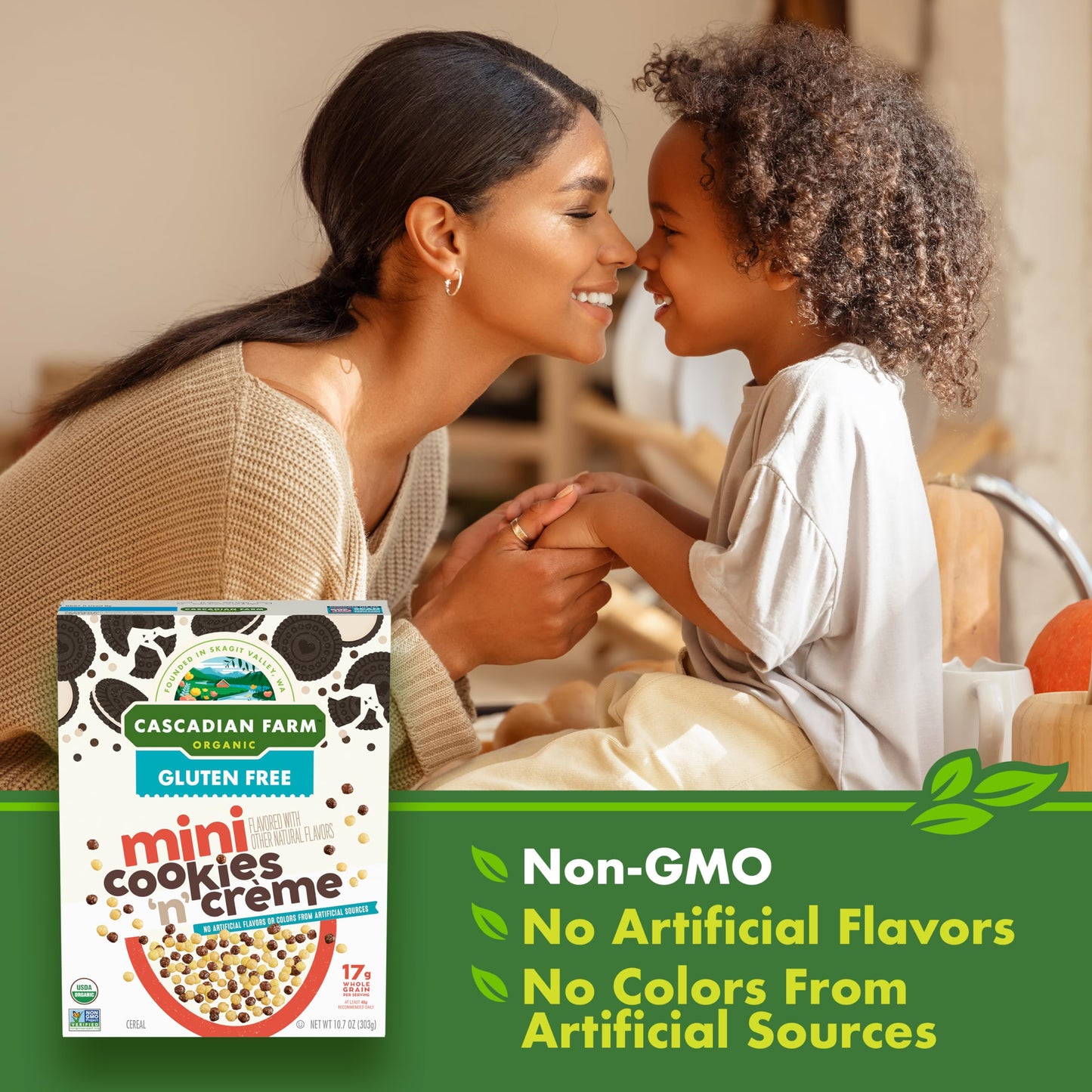 Cascadian Farm Organic Mini Cookies N Creme Breakfast Cereal, Made With Whole Grain, Non-Gmo, 10.7 Oz