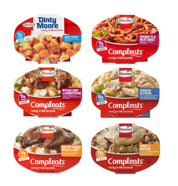 Hormel Compleats Meals - Variety Flavors (6 Count - 7.5 to 10 Ounce Microwavable Bowls) - Beef Stew, Meatloaf, Roast Beef, Spagh