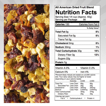 Traina Home Grown All American Sun Dried Fruit Blend -Diced Peaches, Cranberries, Blueberries, Apples, Golden Raisins, Non Gmo, Gluten Free, Value Size (5 Pounds)