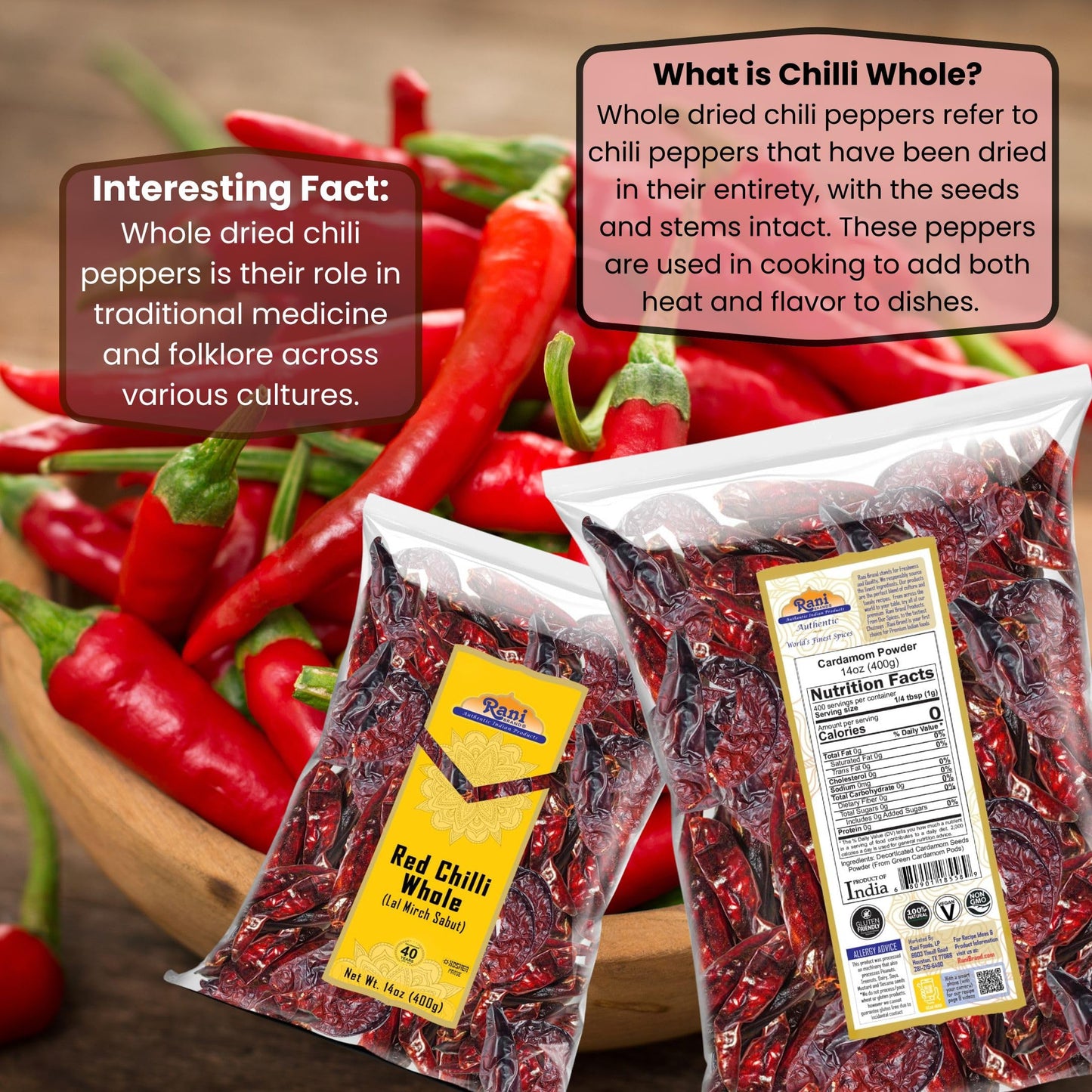 Rani Chilli Whole 14Oz (400G) ~ All Natural | Vegan | No Colors | Gluten Friendly | Non-Gmo | Kosher