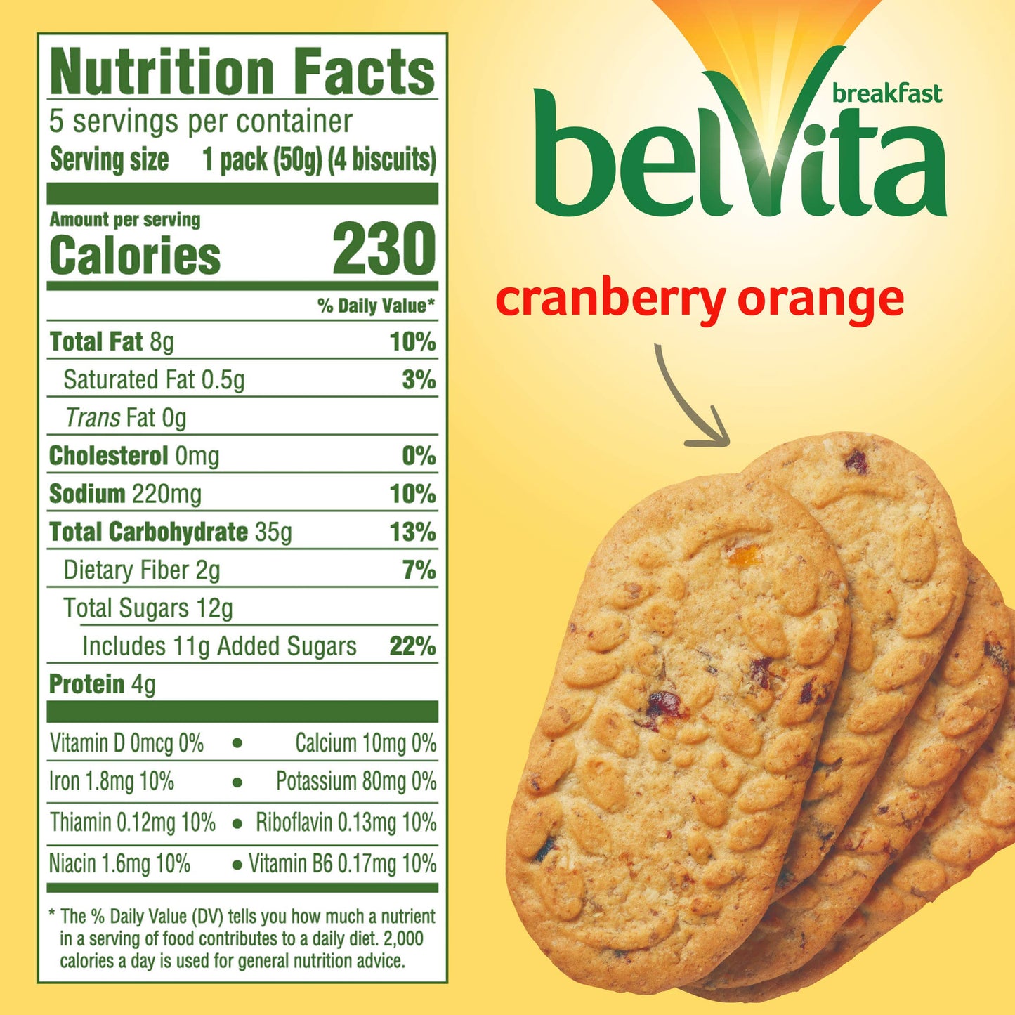 Belvita Cranberry Orange Breakfast Biscuits,(5 Biscuits Per Pack)(Pack Of 5)