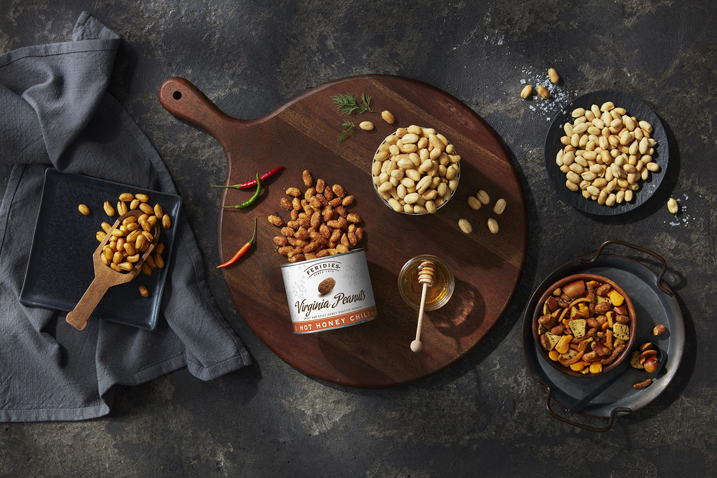 Feridies Extra Large Hot Honey Chili Virginia Peanuts, 18Oz Resealable Tin