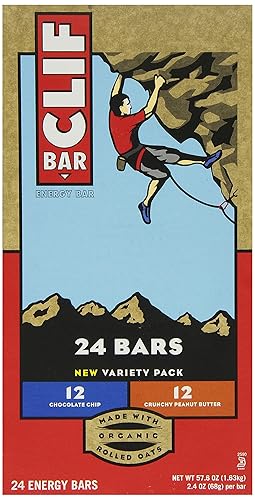 Clif Bar Variety Pack, Chocolate Chip, Crunchy Peanut Butter, 2.4 Oz. Nutrition Bars, 24 Count