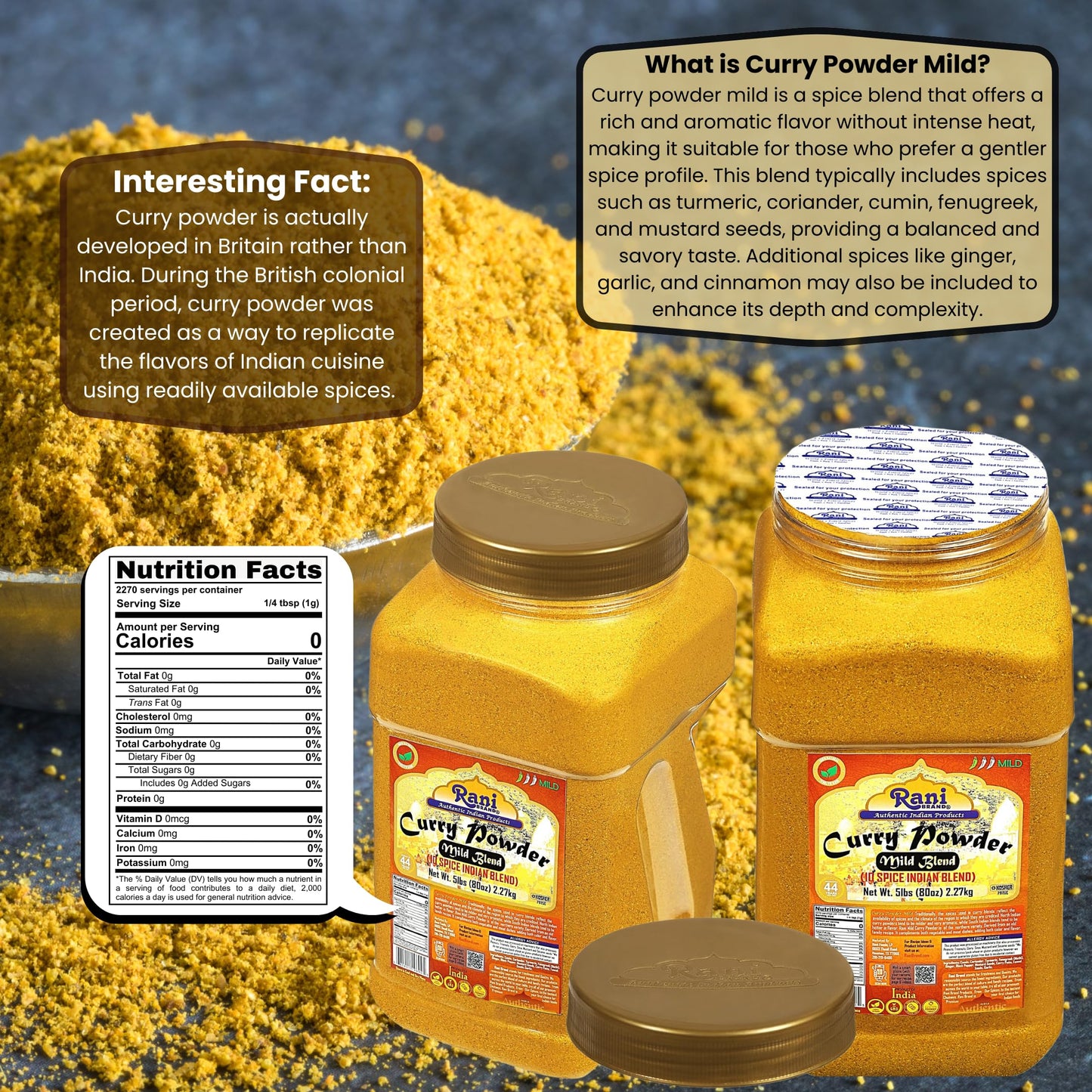 Rani Curry Powder Mild (10-Spice Authentic Indian Blend) 80Oz (5Lbs) 2.27Kg Bulk Pet Jar ~ All Natural | Salt-Free | No Chili Or