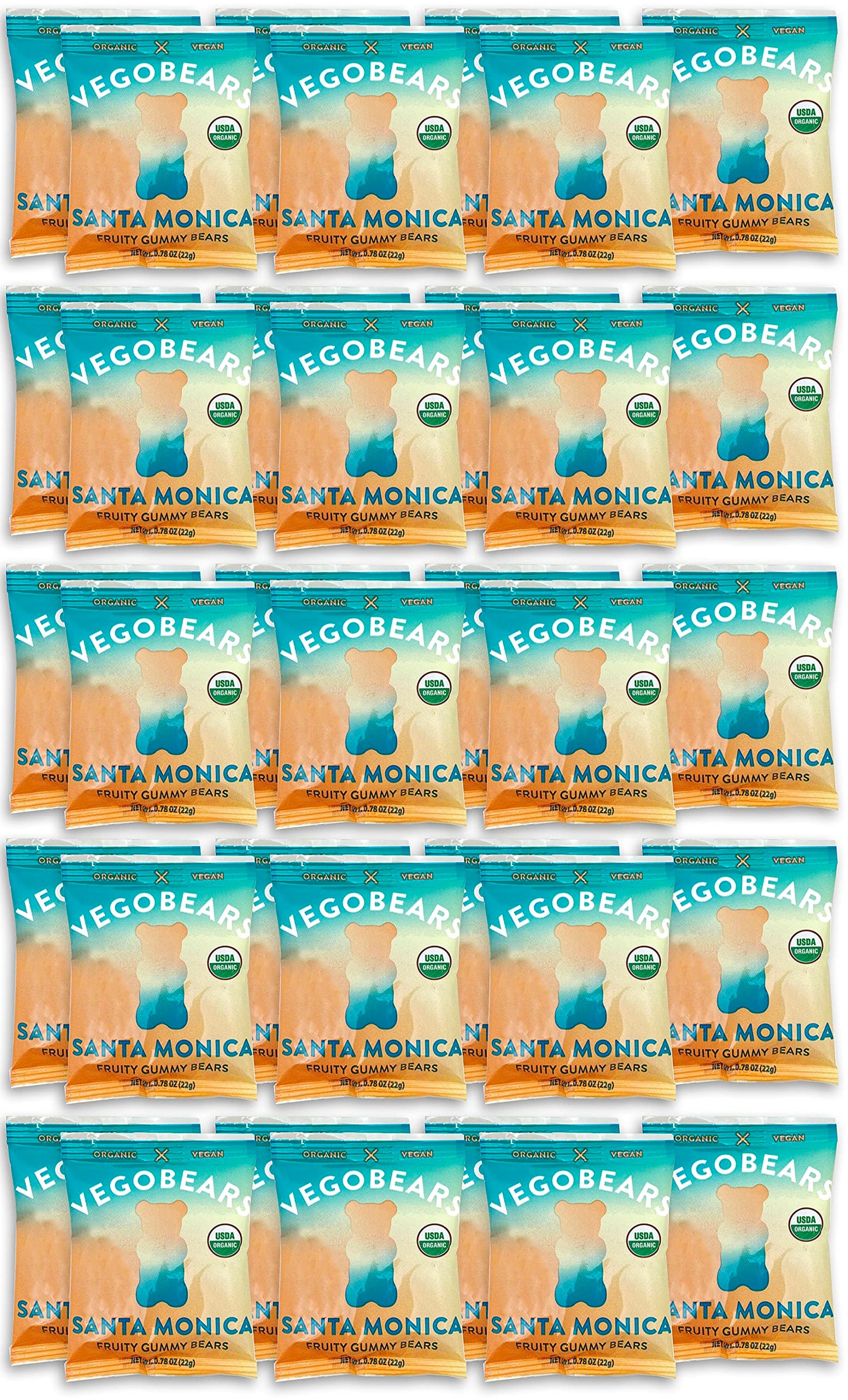 Candy People VegoBears Santa Monica Snack Packs Organic Gummy Bears, Non-GMO, Banana, Pineapple, & Strawberry Gummies Single Ser