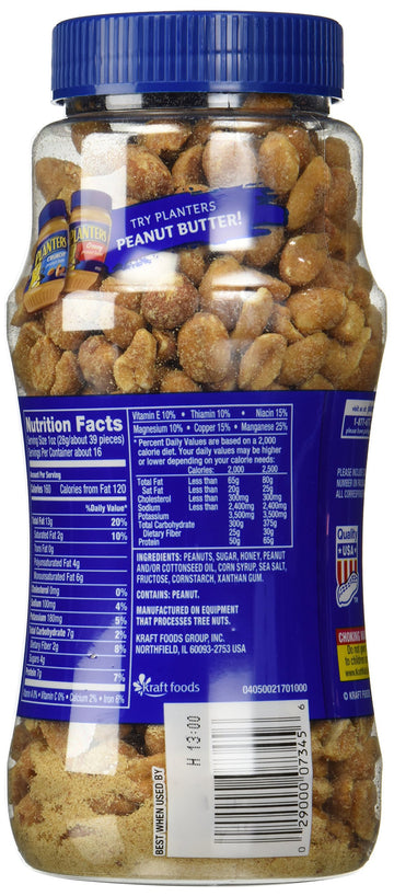 Planters, Honey Roasted Peanuts, 16oz Jar (Pack of 2)