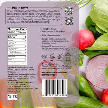 Yuho Organic Shirataki Konjac Pasta 8 Pack Inside, Vegan, Low Calorie Food, Fat Free, Keto Friendly, Zero Carbs, Holiday Gifts,