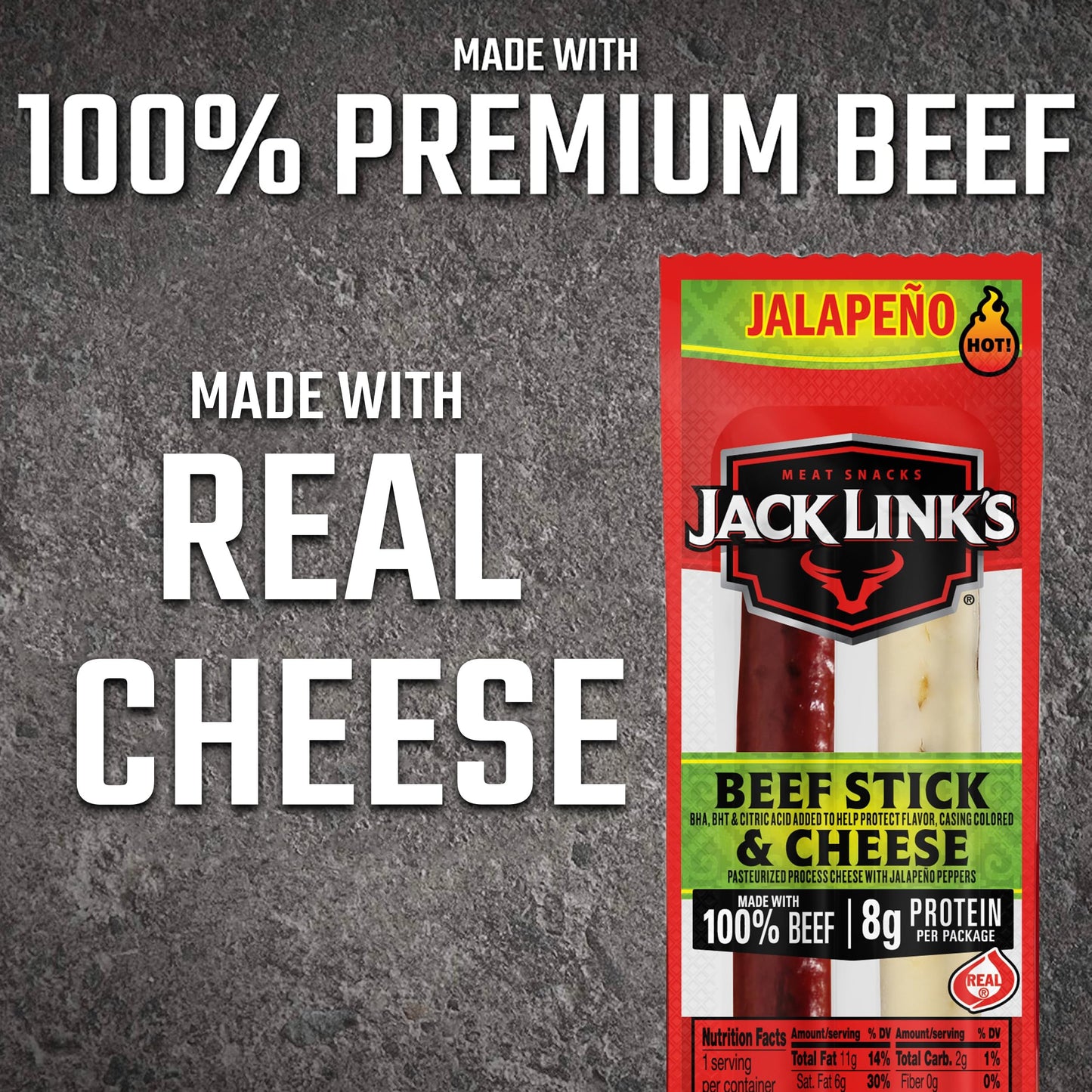 Jack Links Jalapeno Beef & Cheese Combo, Spicy Snack Pack - 100% Beef Stick and Cheese Stick Made with Real Wisconsin Cheese - 8