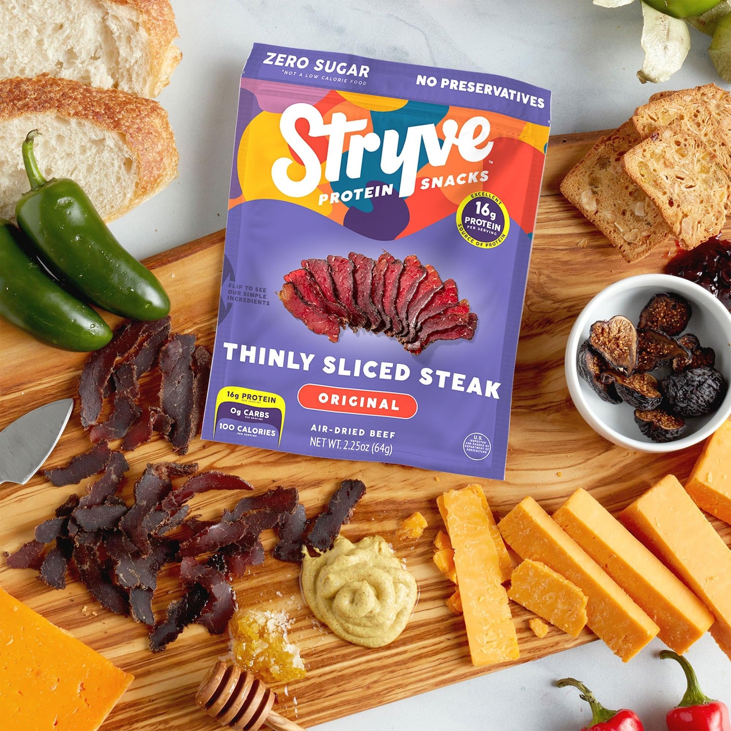 Stryve Beef Biltong Steak Snacks, 36g Protein, Sugar Free, Keto & Paleo Friendly, 2.25 oz (Pack of 4)