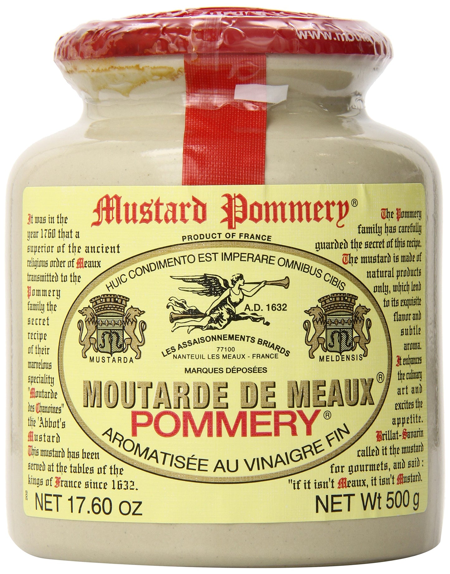 Pommery Meaux Mustard, 17.6 oz Stone Jar, Gourmet French Mustard, Perfect for Cooking and Condiments, 1.1 lb Pack by CA