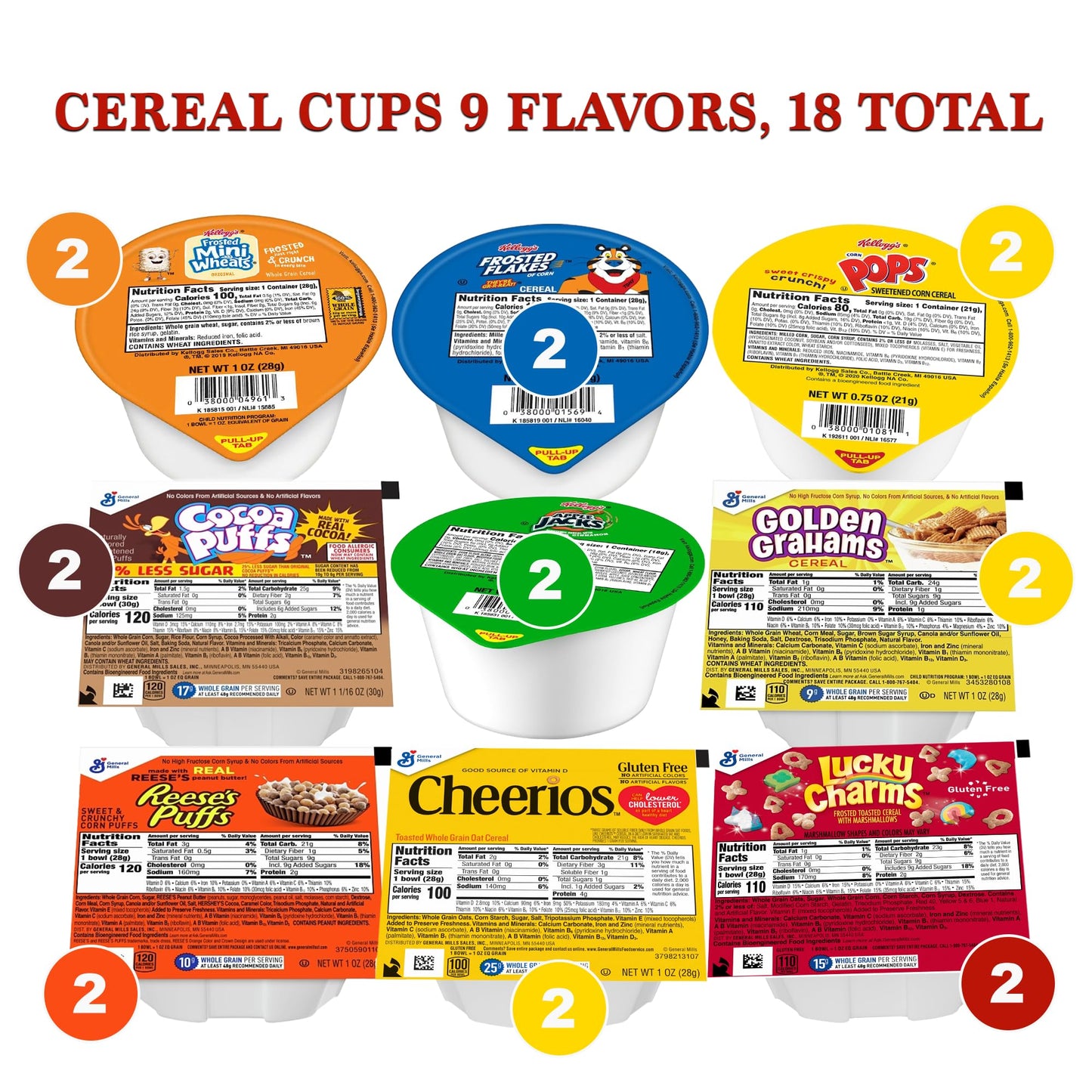 Individual Cereal Cups Variety 18 Pack- 2 Cups Each Of 9 Flavors Gift Basket Care Package By Rebel Smuggling Galactic Emporium
