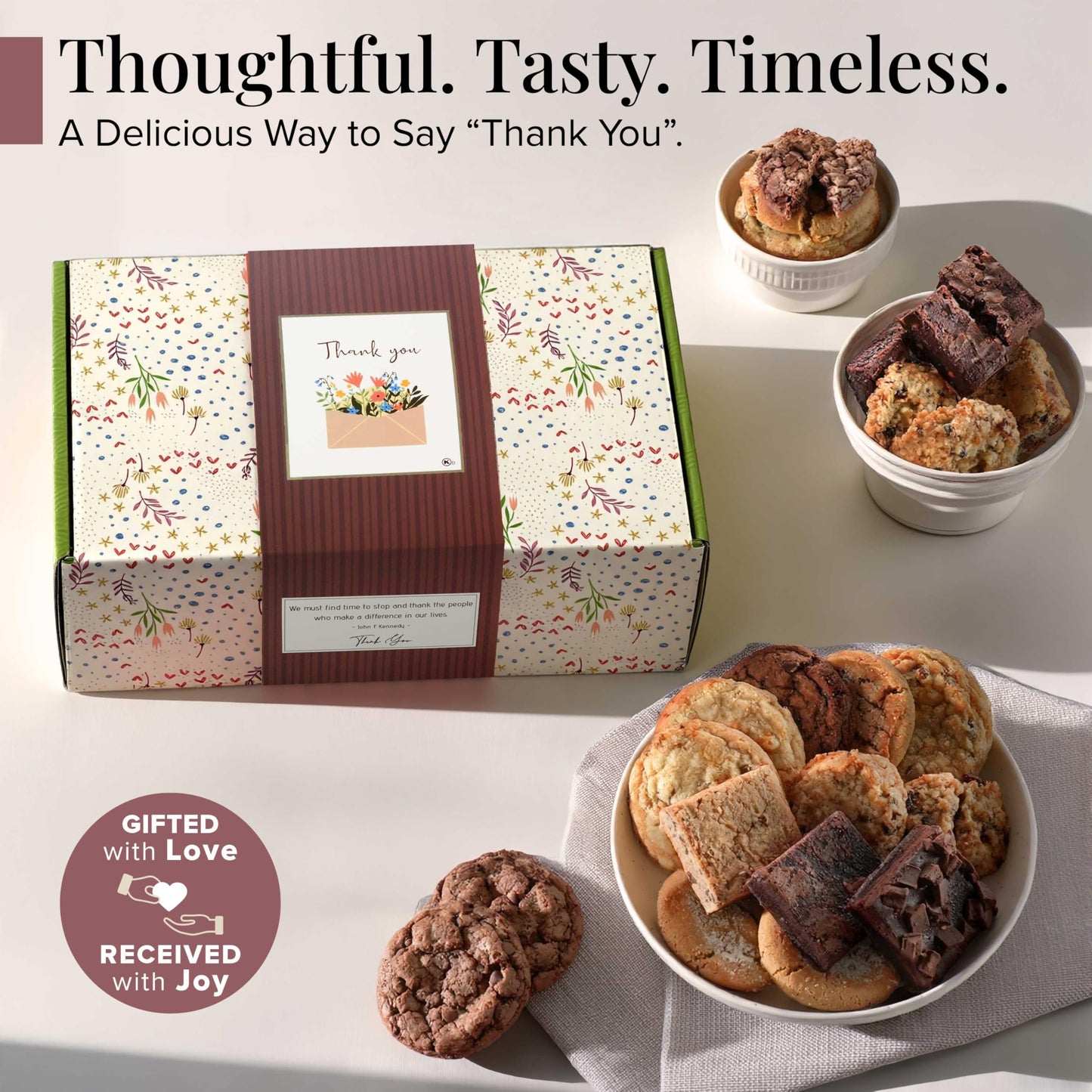 Broadway Basketeers Brownie and Cookie Gift Box, Medium Size, Thank You Color, Ideal for Teachers, Nurses, and Families
