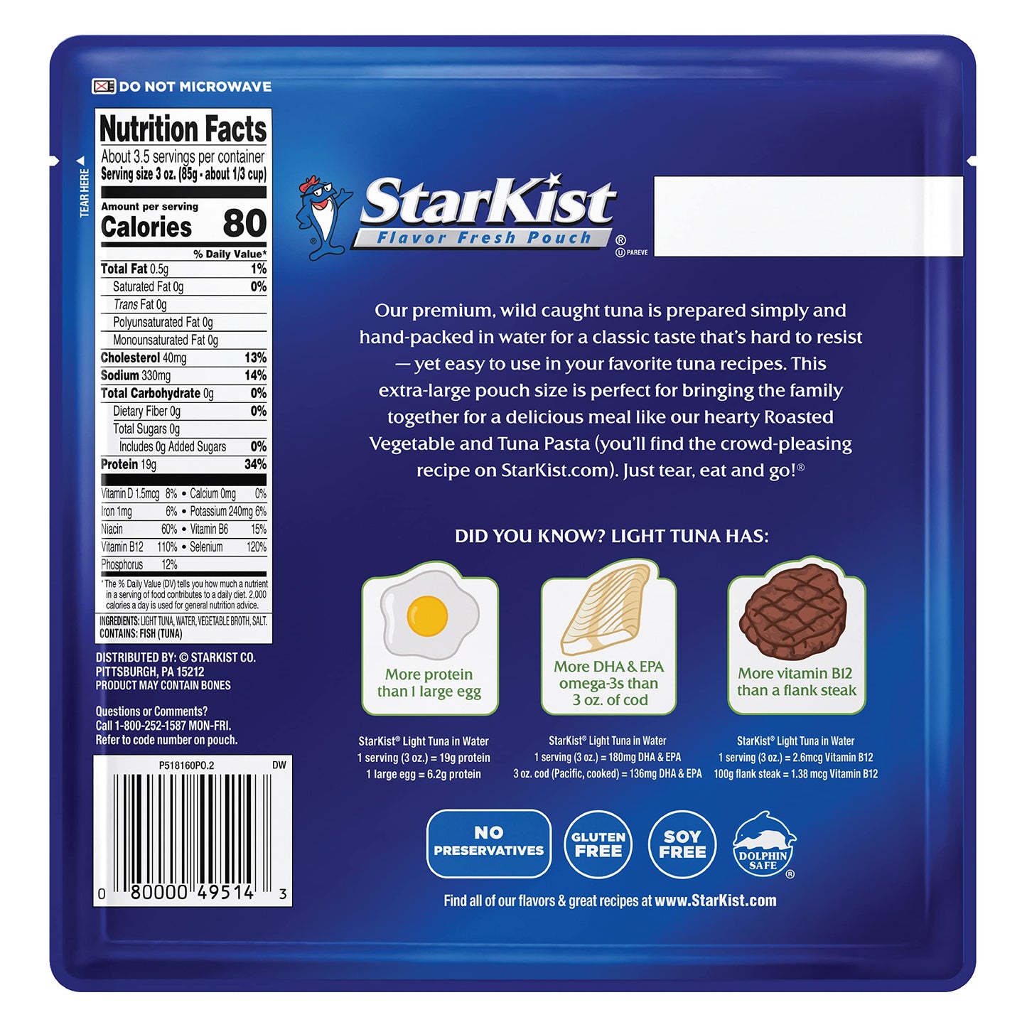 Starkist Chunk Light Tuna In Water - 11 Oz Pouch (Pack Of 12)